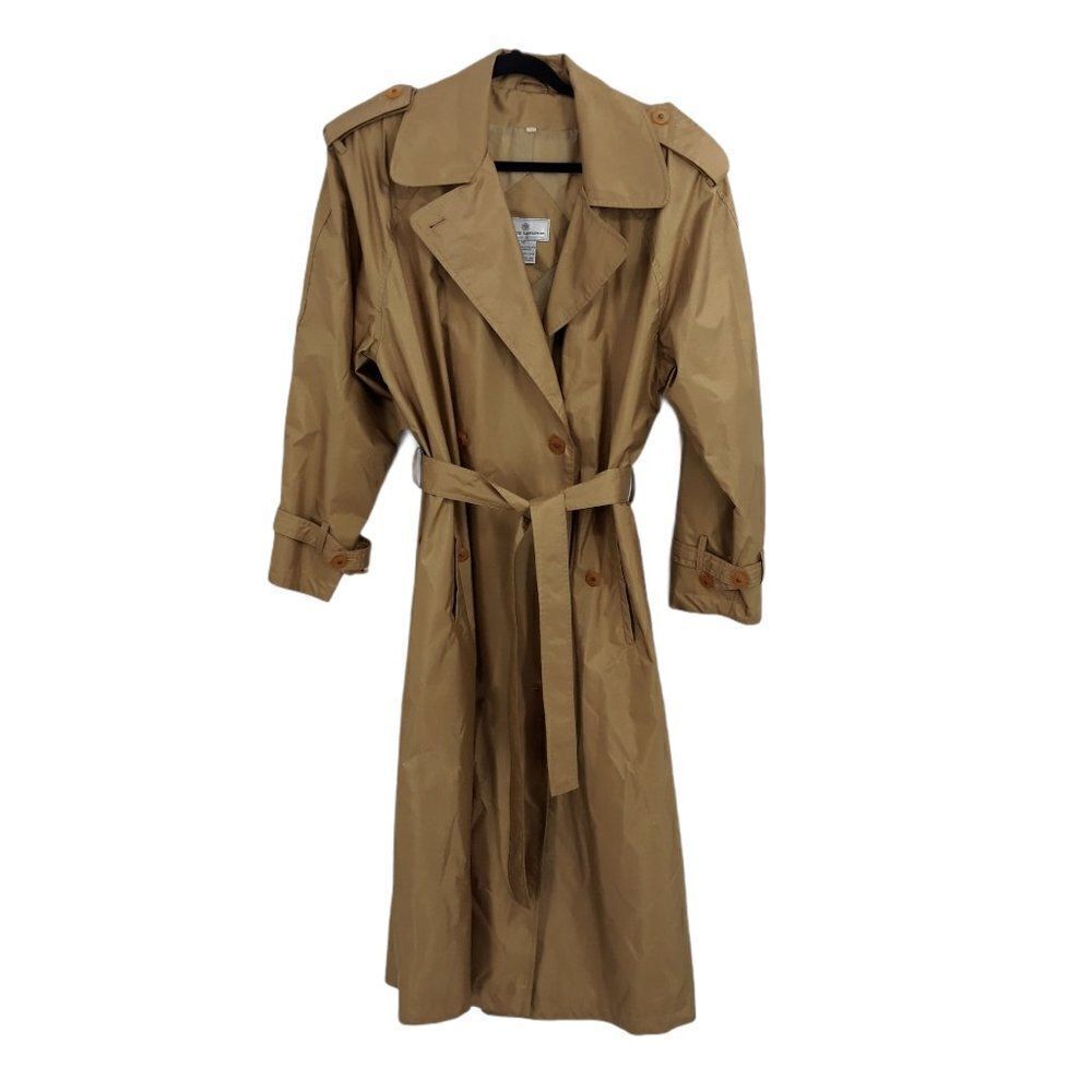 Vtg 80's Maggie‎ Lawrence Coat Trench Longline Belted Waist Gold Sz 12